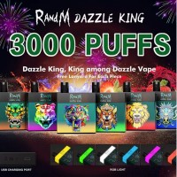 Authentic RandM DAZZLE KING Disposable Device E-cigarettes Kit 1100mAh Battery Prefilled 8ml Pods 3000 Puffs Vape Stick Pen Colorful LGB Led Light Bar Plus