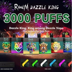 Authentic RandM DAZZLE KING Disposable Device E-cigarettes Kit 1100mAh Battery Prefilled 8ml Pods 3000 Puffs Vape Stick Pen Colorful LGB Led Light Bar Plus